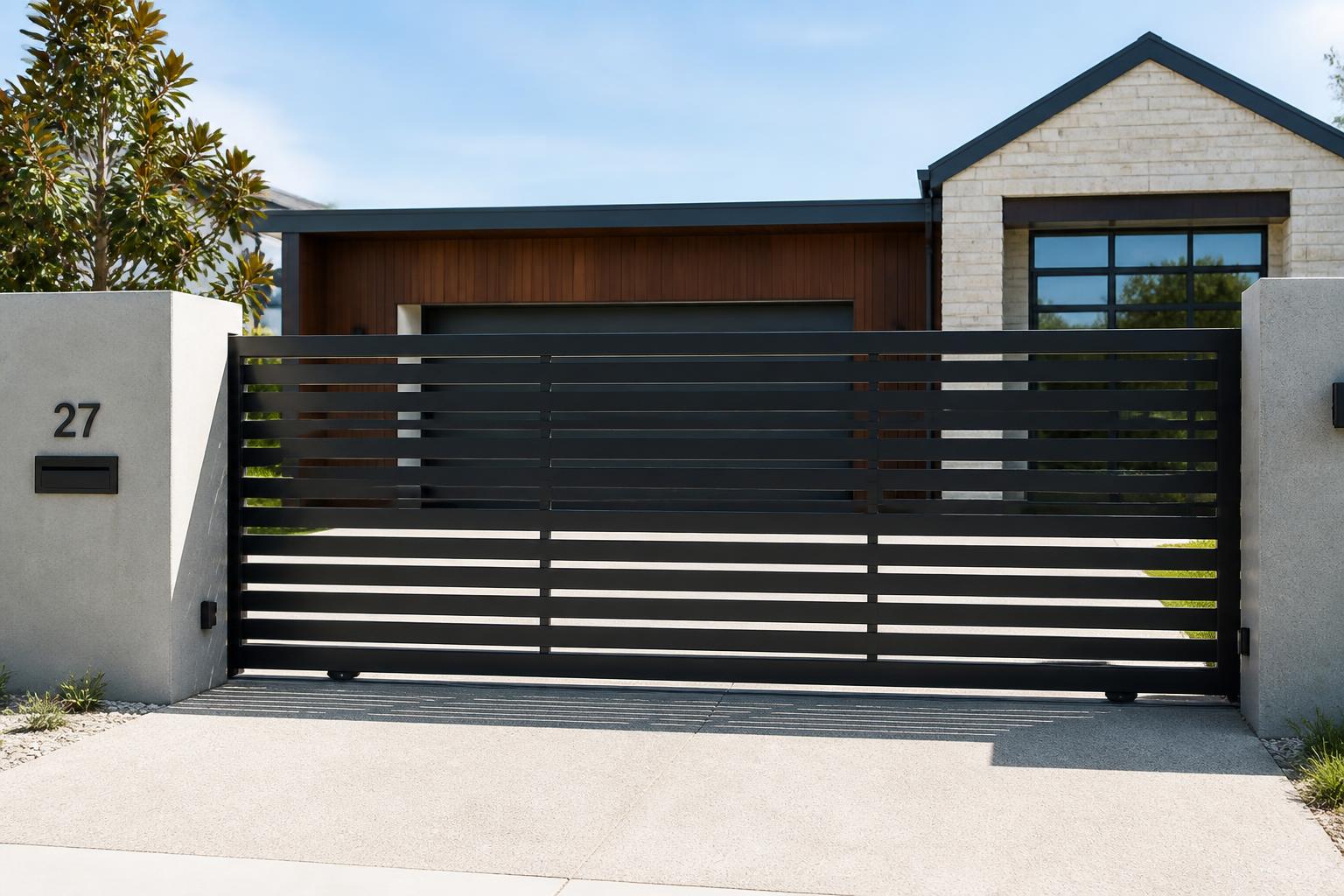 Horizontal slat cantilever gate, Remuera
