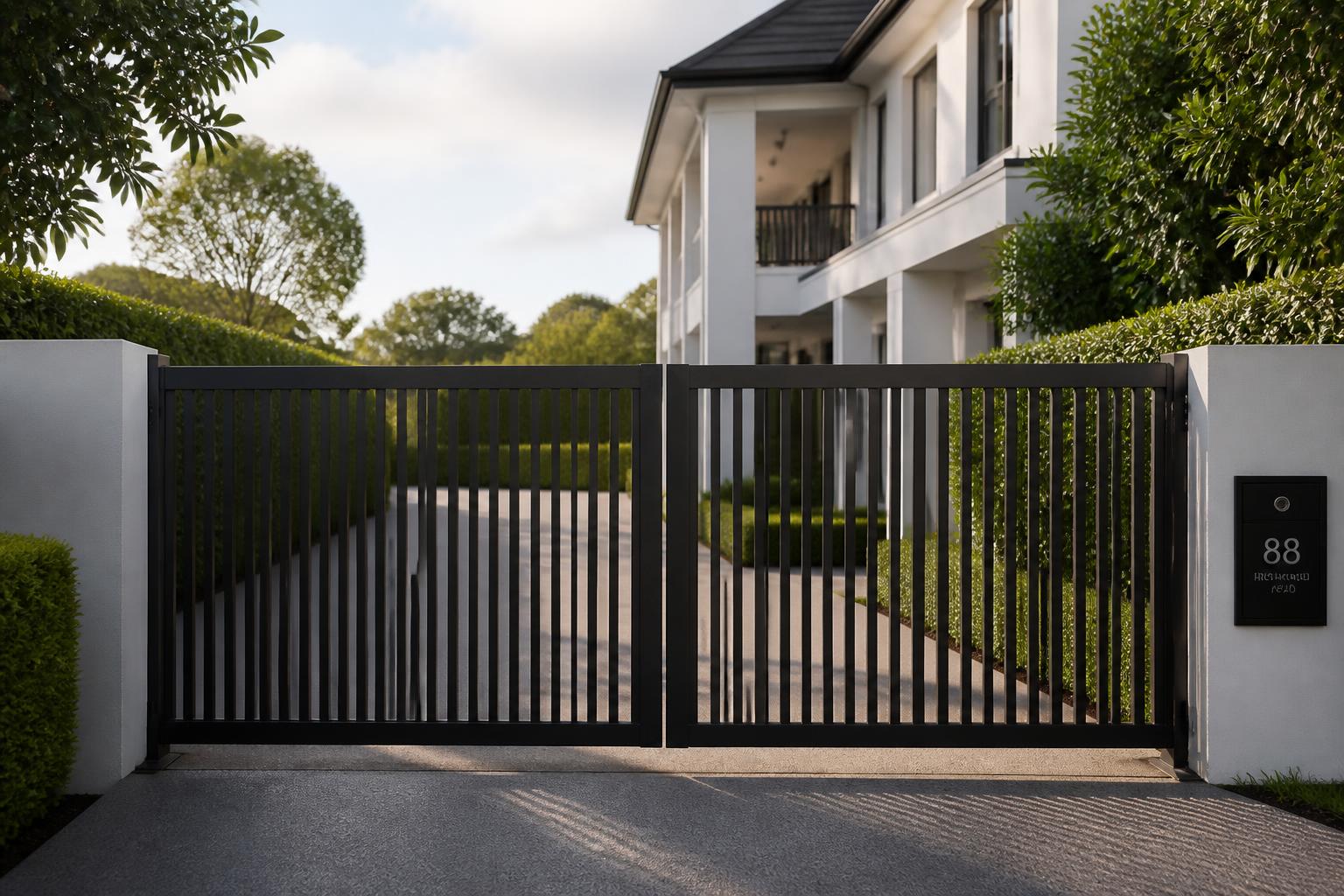 Double swing aluminium bar gate, Epsom